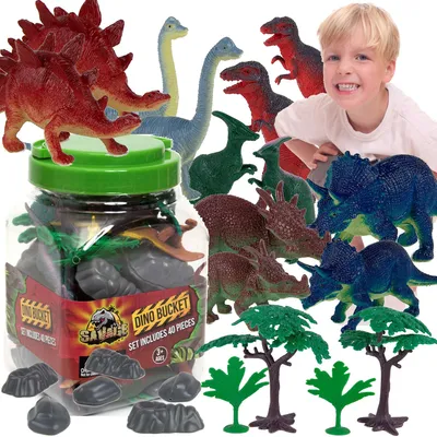 Produktbild von Wilder Satz von Dinosaurierfiguren in einem Behälter 40 Stück