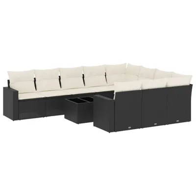 Produktbild von vidaXL 11-tlg. Garten-Sofagarnitur mit Kissen Schwarz Poly Rattan