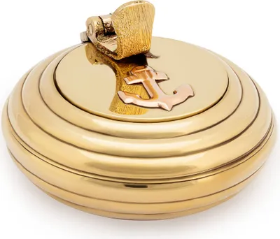 Produktbild von 5cm runder Klappascher gerillt Messing massiv gold Anker Aschenbercher maritim