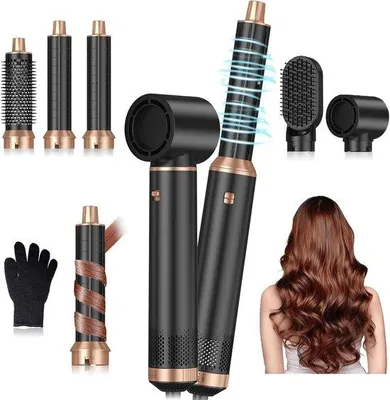 Productafbeelding van 5-in-1 Multifunctionele Haarföhn met Warme Luchtborstel, Automatische Krultang, Föhn, Zwart - Voor Perfecte Haarstyling Thuis, Feest of
