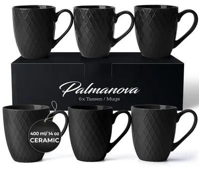 Produktbild von Kaffeebecher Kaffeetasse Tasse - 6er Set - 350 ml - Keramik - Schwarz
