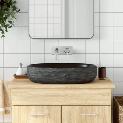 Produktbild von Aufsatzwaschbecken Grau und Schwarz Oval 59x40x14 cm Keramik - Waschbecken CC1753