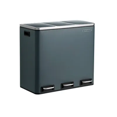 Produktbild von Famanu Abfalleimer Abfalltrennsystem mit 3 Fächern - Fußpedal - Grün Grau - 61 x 31,5 x 55,5 cm