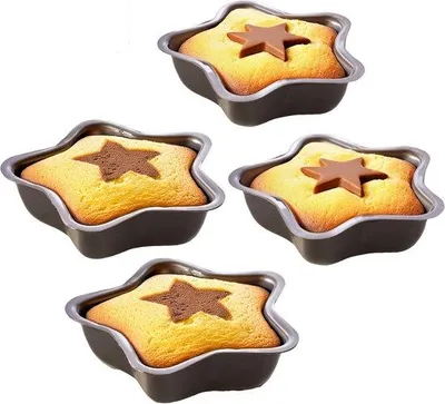 Produktbild von Set aus 4-Sterne-Form Backformen für Mini-Pies und Cookies