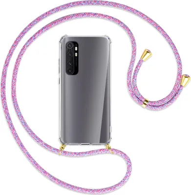 Produktbild von Handykette Backcover-Schutzhülle mit Band (Metall goldfarben) für Xiaomi Mi Note 10 Lite - lila/rosa/blau
