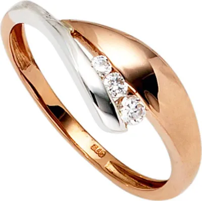 Produktbild von JOBO Damen Ring 375 Gold Rotgold Weißgold kombiniert 3 Zirkonia Goldring Größe 54