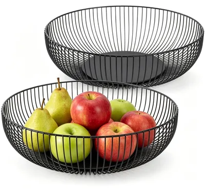 Productafbeelding van Set van 2 Metalen Fruitmanden 28 cm in Zwart