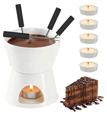 Produktbild von Schokoladenfondue Set Schokofondue Fondue-Set - Keramik - 300 ml - 4 Gabeln - 5 Teelichter
