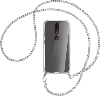 Produktbild von Handykette Backcover-Schutzhülle mit Band (Metall silberfarben) für Nokia 4.2 - silberfarbene Kette