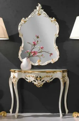 Produktbild von Casa Padrino Luxus Barock Spiegelkonsole Elfenbeinfarben / Gold - Barock Konsole mit Wandspiegel - Prunkvolle Barock Hotel & Schloß Möbel - Luxus Qualität -  Italy
