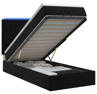 Obrázok produktu pre Postel s úložným priestorom a LED osvetlením, čierna, 80 x 200 cm, potiahnutá zamatom