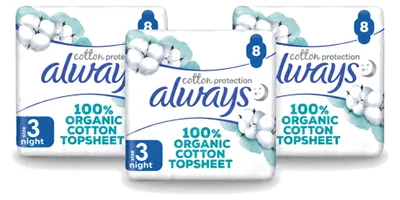 Imagen del producto de 3 paquetes de toallas sanitarias nocturnas Always Baumwolle Protection con alas, 100% algodón orgánico, paquete económico, 3 unidades por paquete