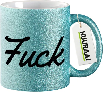 Produktbild von Huuraa Glitzertasse Fuck englisch Schriftzug 330ml Blau Keramik Kaffeebecher Geschenkidee