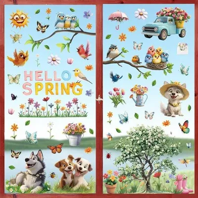 Produktbild von Selbstklebende Wanddekorationen mit Vogel- und Blumenmotiven, Selbstklebend, Wandstickers, Wanddekorationen mit Blumen und Vögeln