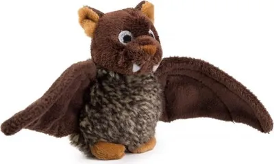 A stuffed toy bat is shown against a white background.