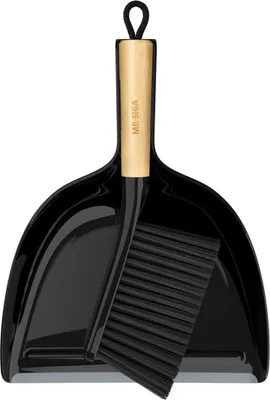 Image de MR.SlGA Set pelle à poussière et brosse avec manche en bambou, Noir