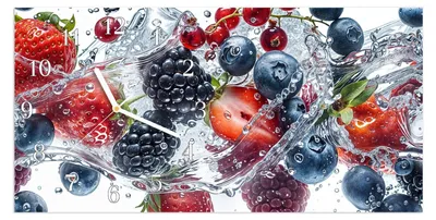 Produktbild von Wanduhr aus Glas mit Motiv Beeren im Wasser- 60 x 30 cm - inkl. Aufhängesystem