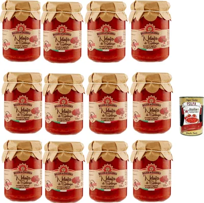 Produktbild von Delizia di Capabia, Ndujia di Spilinga, Würzig streikbar nduja salami, 12x 135g + Italian Gourmet polpa 400g