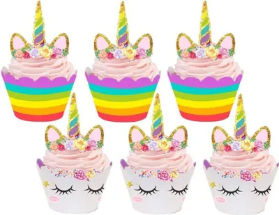 Produktbild von Einhorn Cupcake Toppers 24 Stücke, Unicorn Kuchen Dekoration für Geburtstag, Party