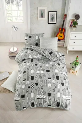 Produktbild von L'Essentiel Linge de Maison, Cactus, Grau, King-Size-Bettbezug-Set (FR), 65 % BAUMWOLLE / 35 % POLYESTER, 240 x 220 cm