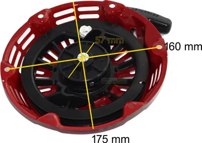 A red starter pull cord assembly for a Honda engine.