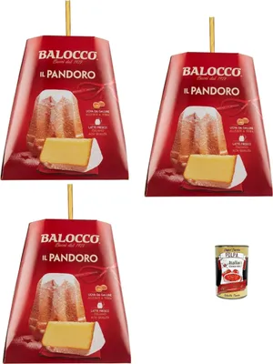 Produktbild von Balocco Il Pandoro 3x 750 g – klassischer italienischer Weihnachtskuchen – natürliche Langzeit-Teigführung, frische italienische Milch & Bodenhaltungseier, weich & duftend + Italian Gourmet polpa 400g