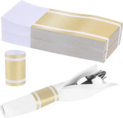 Produktbild von 200 Stück goldene Serviettenränder - weiß bestickte Serviettenränder - Serviettenränder - Serviettenmannschaften - reflektierende Serviettenränder - Hochzeitsparty - Hochzeit - goldene Serviettenränder