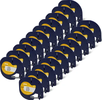 Produktbild von DULA – Dymo LetraTag 91200 Etiketten – Schwarz auf Weiß – 12 mm x 4 m – 20 Stück