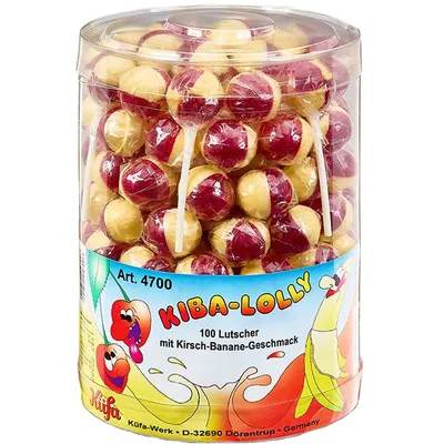Immagine prodotto di Küfa Kiba Lolly al gusto di ciliegia e banana 100 pezzi 1800g