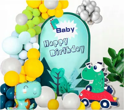 Produktbild von Dinosaurier Party Deko Set - Luftballons & Zubehör für Kindergeburtstag & Themenparty