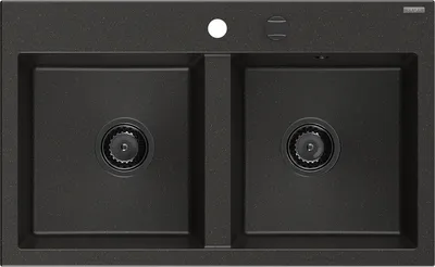 Immagine prodotto di Mexen Hektor lavello da cucina in granito a 2 vasche 800 x 480 mm, nero/oro metallizzato, sifone nero - 6521802000-75-B