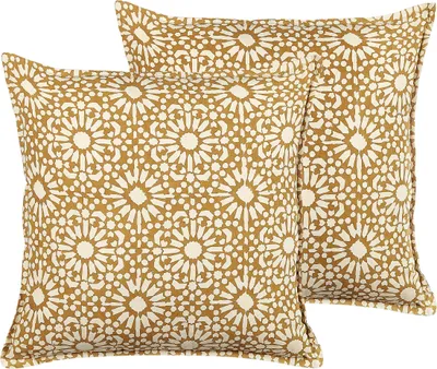Obrázek produktu pro BELIANI Sada 2 dekorativních polštářů béžové bavlna 45 x 45 cm geometrický vzor ručně vyrobený snímatelný potah boho styl