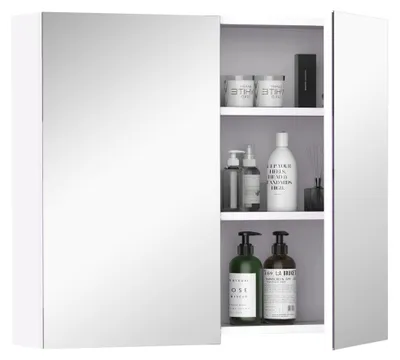 Produktbild von Badezimmer-Wandschrank mit Spiegel, 70 x 60 cm, mit verstellbarem Einlegeboden, Badezimmerspiegel mit Stauraum, wei?