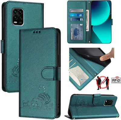 Obrázek produktu pro Kožené pouzdro pro Xiaomi Mi 10 Lite 5G, sladká kočka Flip pouzdro s funkcí stojánku a peněženkou zelené