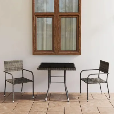 Immagine prodotto di Set da pranzo per esterno, composto da 3 pezzi, per 2 persone, in rattan sintetico, colore antracite/grigio, con tavolo di 80 cm di lunghezza