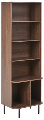 Produktbild von BELIANI Bücherregal Dunkelbraun MDF-Platte 180 cm Hoch 60 cm Breit mit 6 Fächern Rückwand Retro Schlafzimmer Wohnzimmer Esszimmer Standregal
