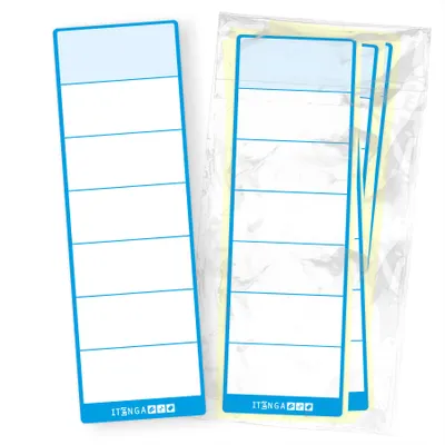 Produktbild von itenga 50x Ordnerschild BLAU Aufkleber aus Haftpapier 6,0 x 19,0 cm