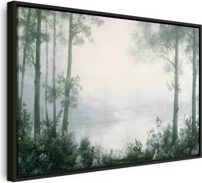 Produktbild von Italienischer Leinwand Leinwandbild - Retro Landscape Grove Trees and Pond in Patinated Shades of Green 60x40 cm Muster c-H-10025-b-a
