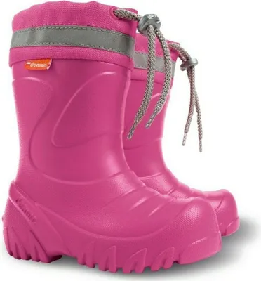A pair of pink children's rain boots.