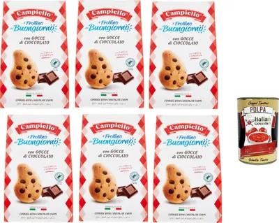 Produktbild von Campiello Il Frollino del Buongiorno con gocce di cioccolato Shortbread mit Schokoladenstückchen. biscuits cookies 100% Italienische Kekse 6x 350g + Italian Gourmet polpa 400g