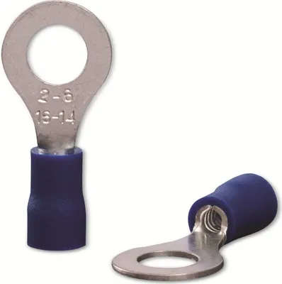 Imagen del producto de QUADRIOS, terminales de anillo, modelo 22C448, para cables de 1,5 - 2,5 mm², color azul, con aislamiento parcial, diámetro del agujero: 6,5 mm, paquete de 100 unidades.