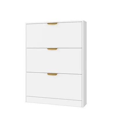 Produktbild von VOWNER Schuhschrank weiß, 3 Klappen, 6 Fächer, verstellbare Ablage, 80 x 24 x 107 cm, für Eingang & Flur