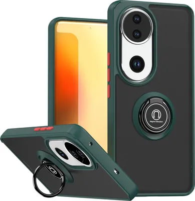 Produktbild von Hülle für Vivo V50 Matte Transluzent TPU Stoßfest Schutzhülle mit Ring Halter Ständer dunkelgrün
