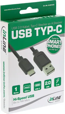 Immagine prodotto di Cavo InLine® Basic USB 2.0, da C ST a A ST, nero, 1 m