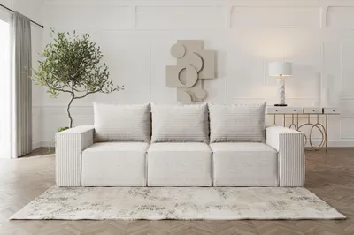 Produktbild von Sofa Designersofa ESTELLE 3-Sitzer mit Schlaffunktion in Stoff Poso Creme