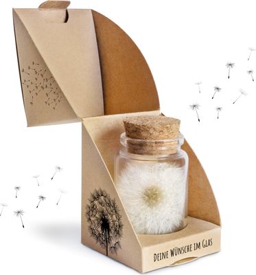 Wunscherfüller echte Pusteblume im Glas inkl. Geschenkbox | handgefertigt in Deutschland | ideales Geschenk für Geburtstag, Hochzeit, Abschluss und mehr