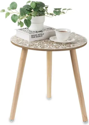 Produktbild von Famanu Beistelltisch Braun - Runde Holzbeistelltische für Wohnzimmer und Balkon, 45 cm