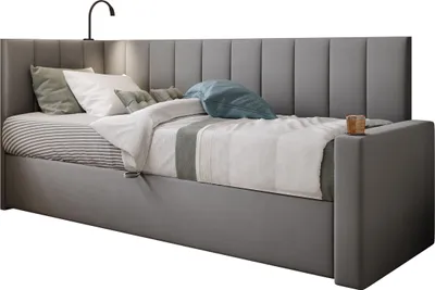 Produktbild von TRADA Tokio Jugendbett Boxspringbett 100x200 mit Hohes Kopfteil und Matratze Grau Recht