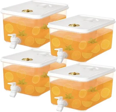 Produktbild von Plastik-Getränkedispenser 4 x 5 L mit Sprudler | für Limonade, Saft, Wasser und kalte Getränke | Party-Getränkedispenser