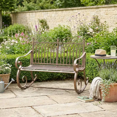 Produktbild von Gartenbank Schaukelbank Eisen braun lackiert im Vintage-Stil, H.90 cm